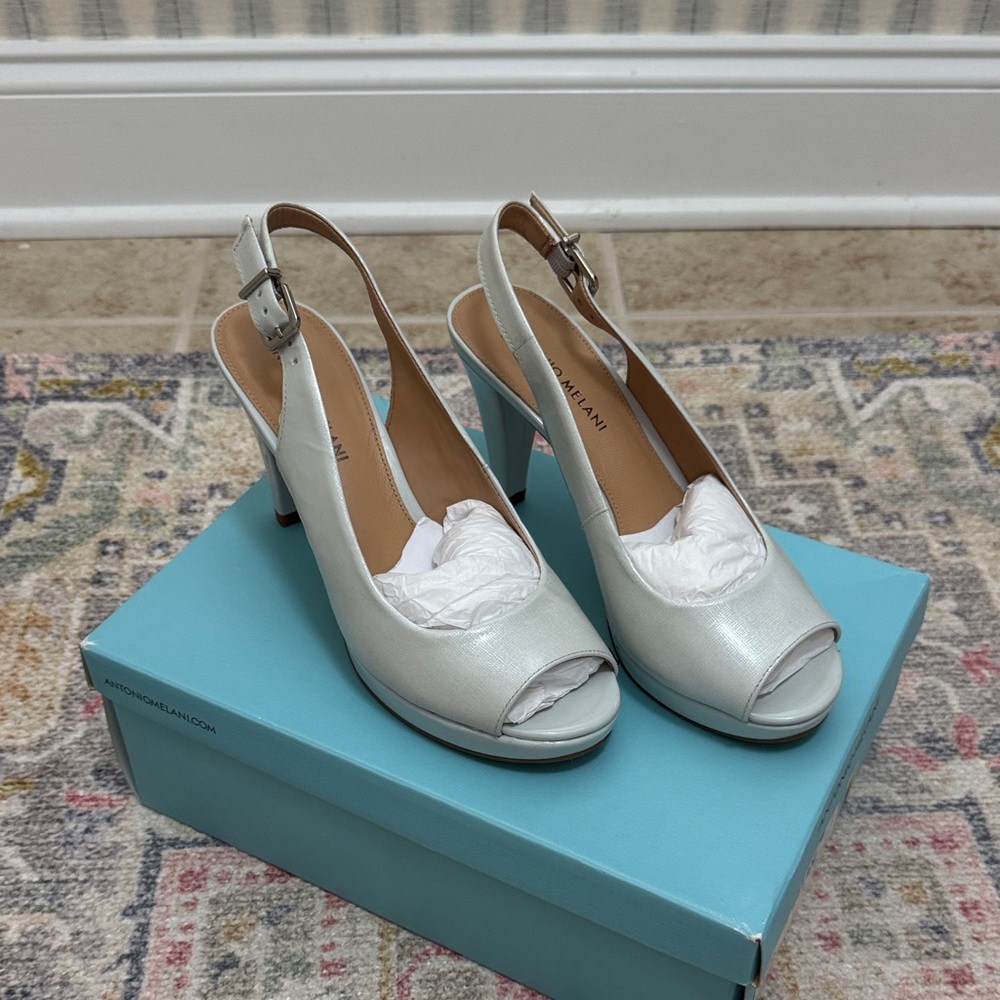 ANTONIO MELANI Women's blue/gray Peep-Toe Slingback Heels
